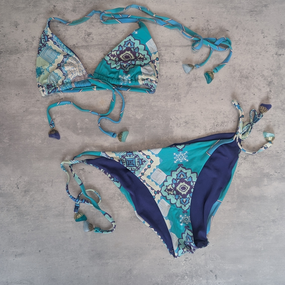 Y2K Blue Patterned Women's Bikini